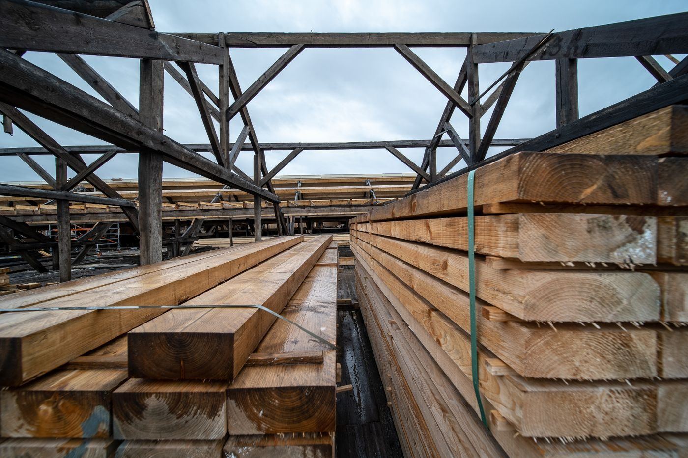Stacks of sawn timber in a supplier yard